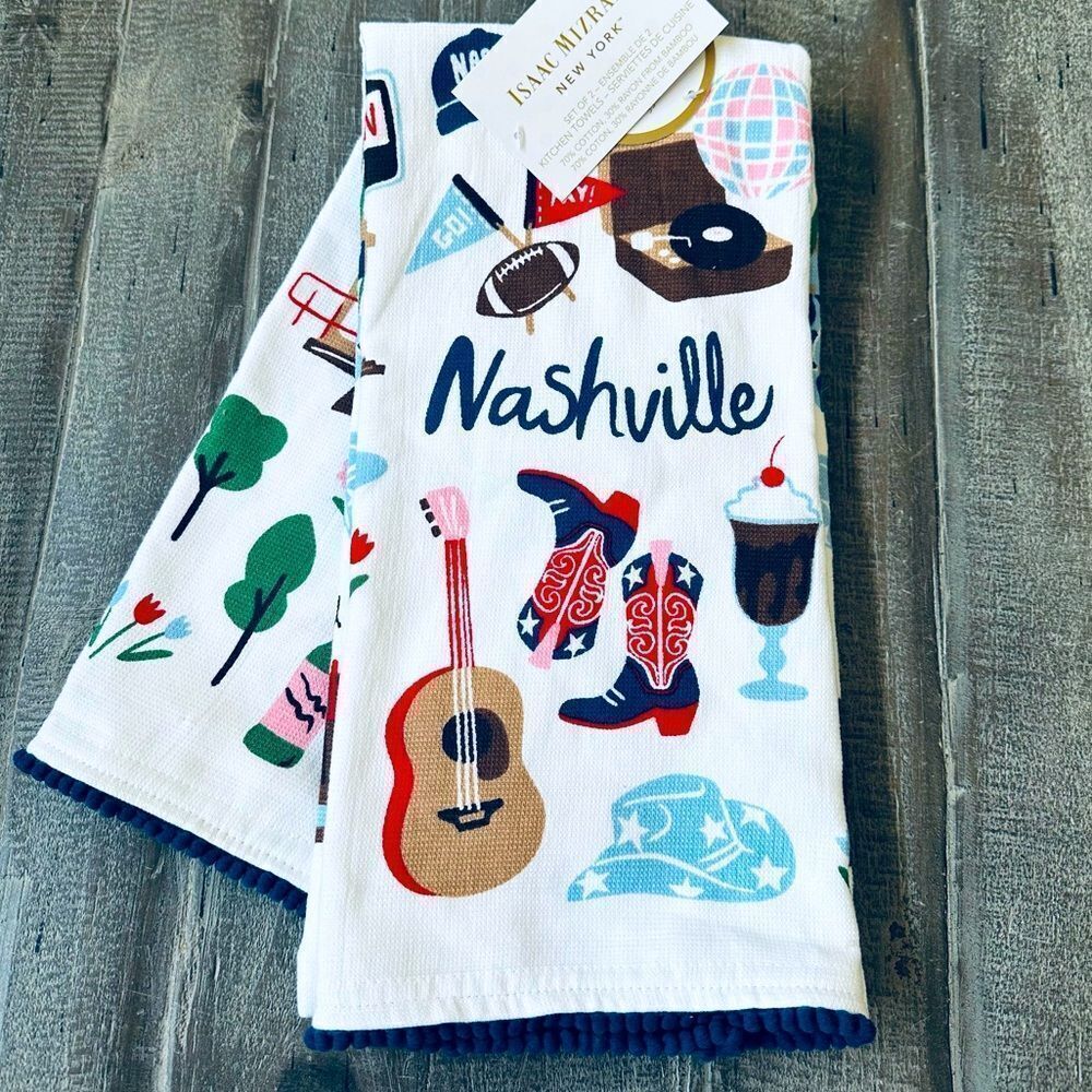 Nashville Tennessee Theme Isaac Mizrahi Travel Kitchen Dish Towels Set